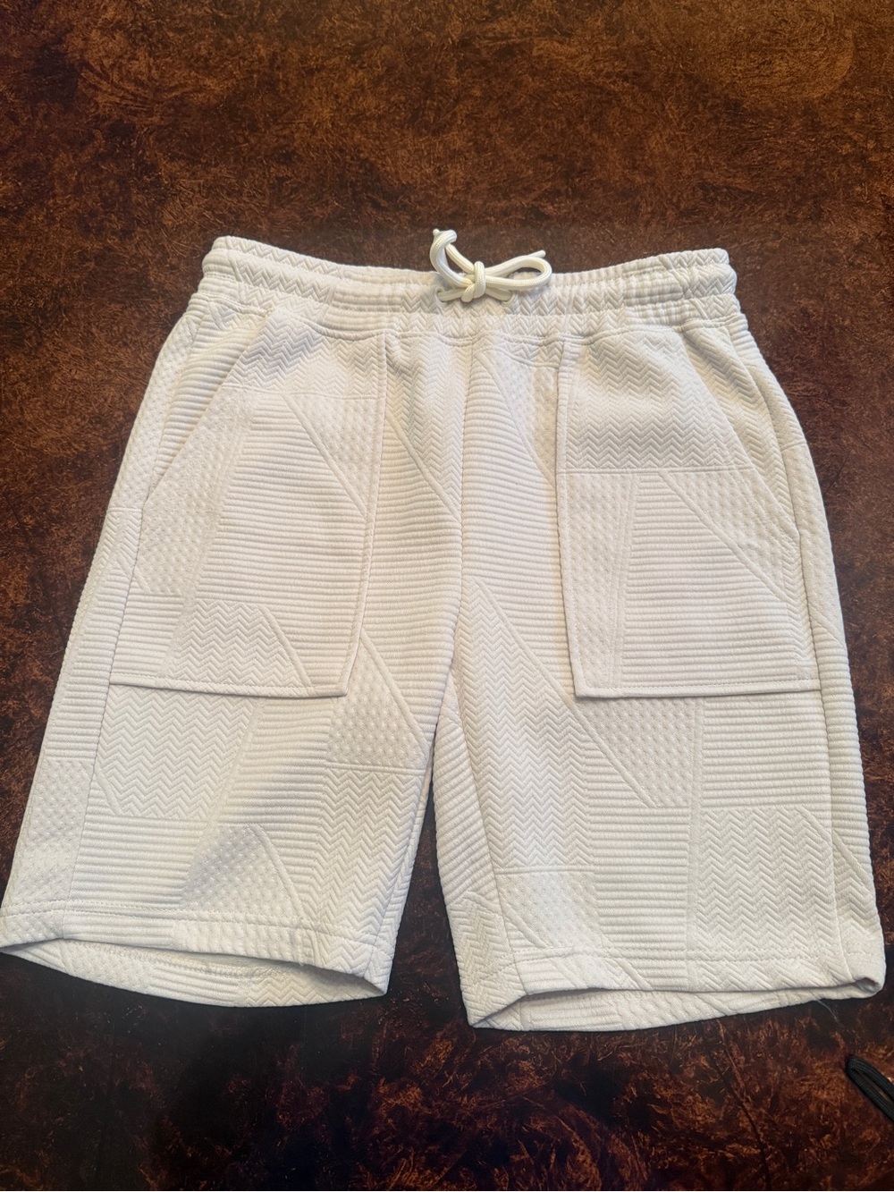 Luxxel Cream Quilted Patchwork Drawstring Shorts